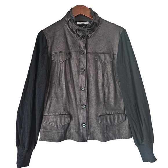 Lola & Sophie Jackets & Blazers - Lola & Sophie New York Jacket‎ XL Faux Leather Knit Sleeve Button Up Moto
